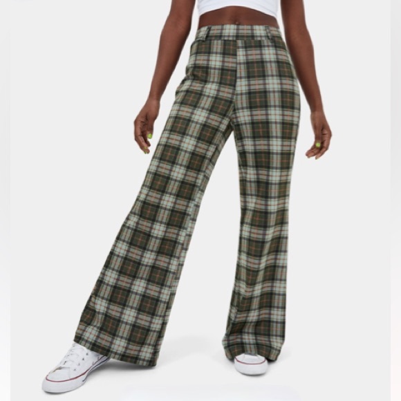 HALARA Pants - HALARA - Plaid Pants with High Waist and Wide Leg